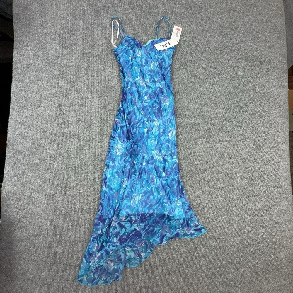 I.N. San Francisco Dress Juniors 5 Blue Floral Chiffon Sweetheart Maxi Slip